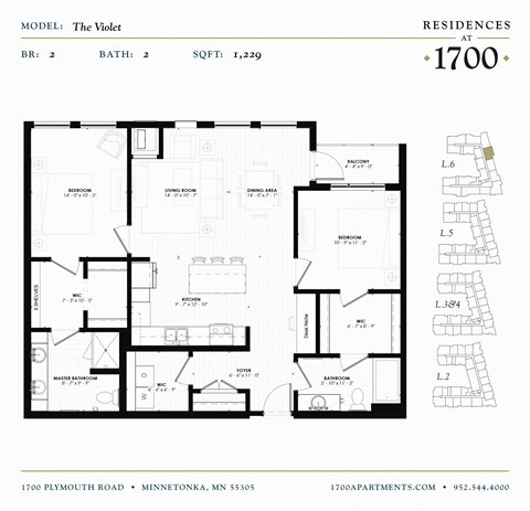 The Violet Floor plan at Residences at 1700, Minnetonka, MN 55305